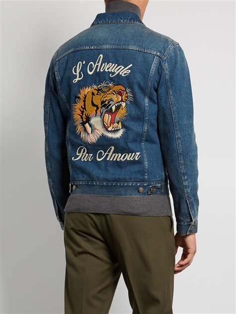 gucci jean jacket tiger|Gucci tiger denim jacket.